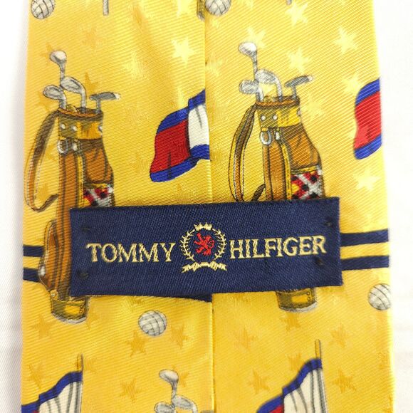 Tommy Hilfiger Golfing Golf Bag Stars Graphic Silk Tie 57.25" x 4" Made in USA - Picture 3 of 6